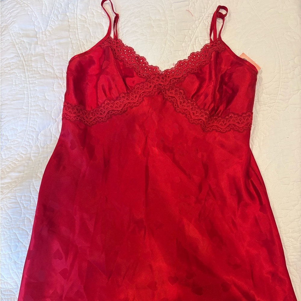 Jaclyn Smith Red Satin Lace-Trim Slip